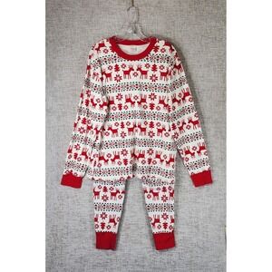 Hanna Andersson Pajama SET Adult XL Red White Reindeer Holiday Stretch Knit